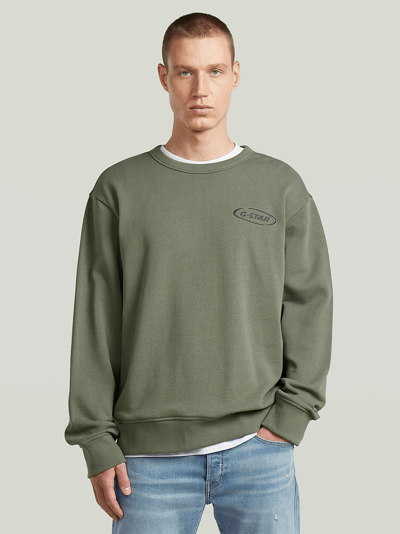 G-Star Men's 90s Logo Green Sweater
