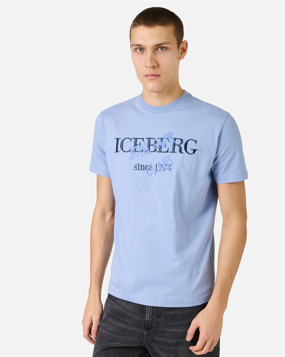 Iceberg Slim fit powder blue cotton jersey T-shirt with logo print