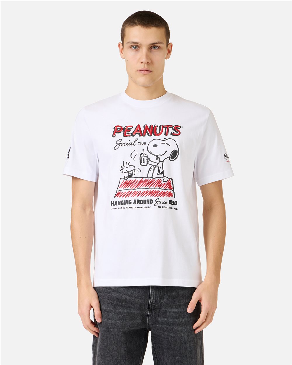 Iceberg Regular fit optic white cotton jersey T-shirt with a Snoopy design