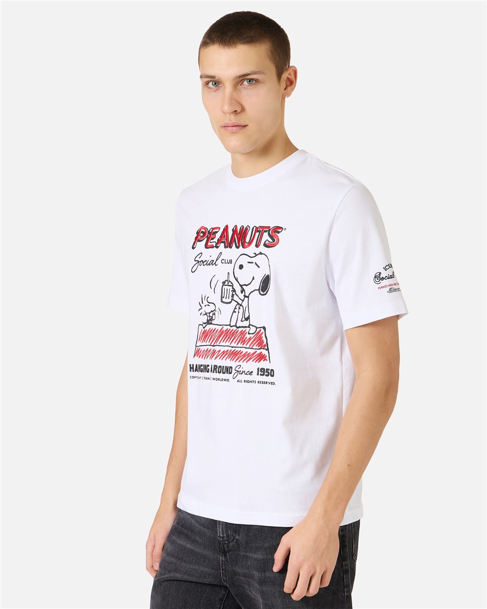 Iceberg Regular fit optic white cotton jersey T-shirt with a Snoopy design