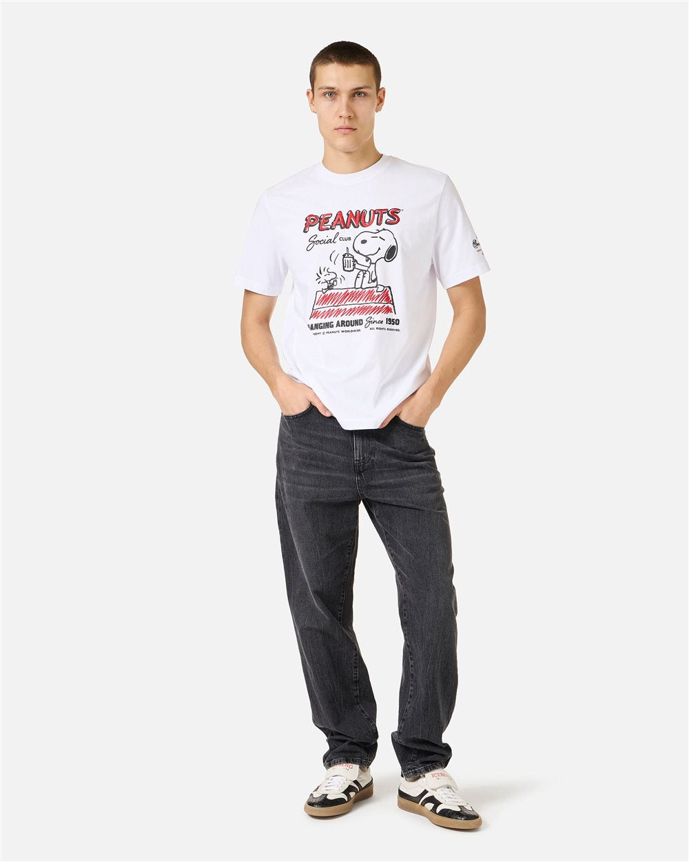 Iceberg Regular fit optic white cotton jersey T-shirt with a Snoopy design