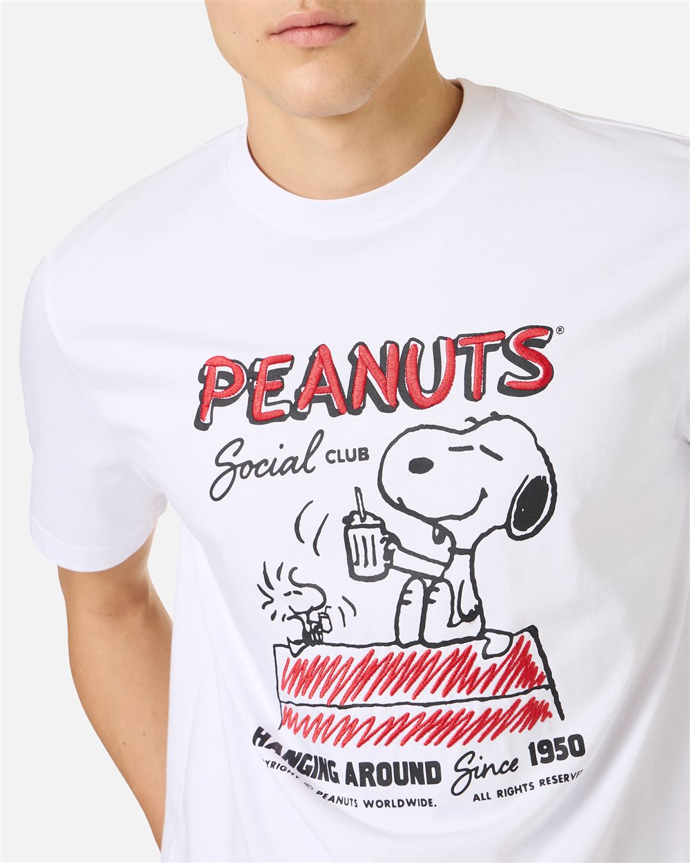 Iceberg Regular fit optic white cotton jersey T-shirt with a Snoopy design