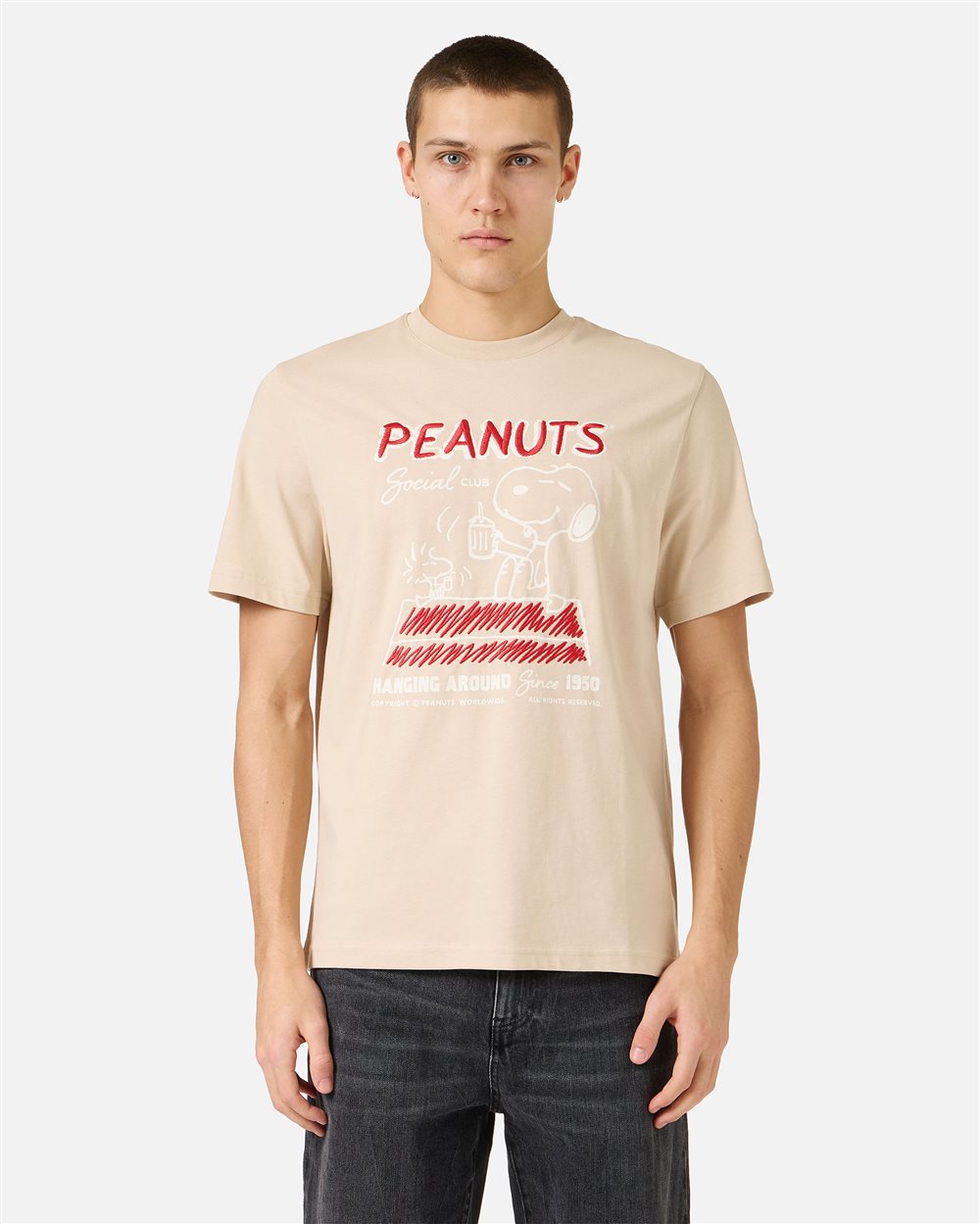 Iceberg Regular fit beige cotton jersey T-shirt with Snoopy design