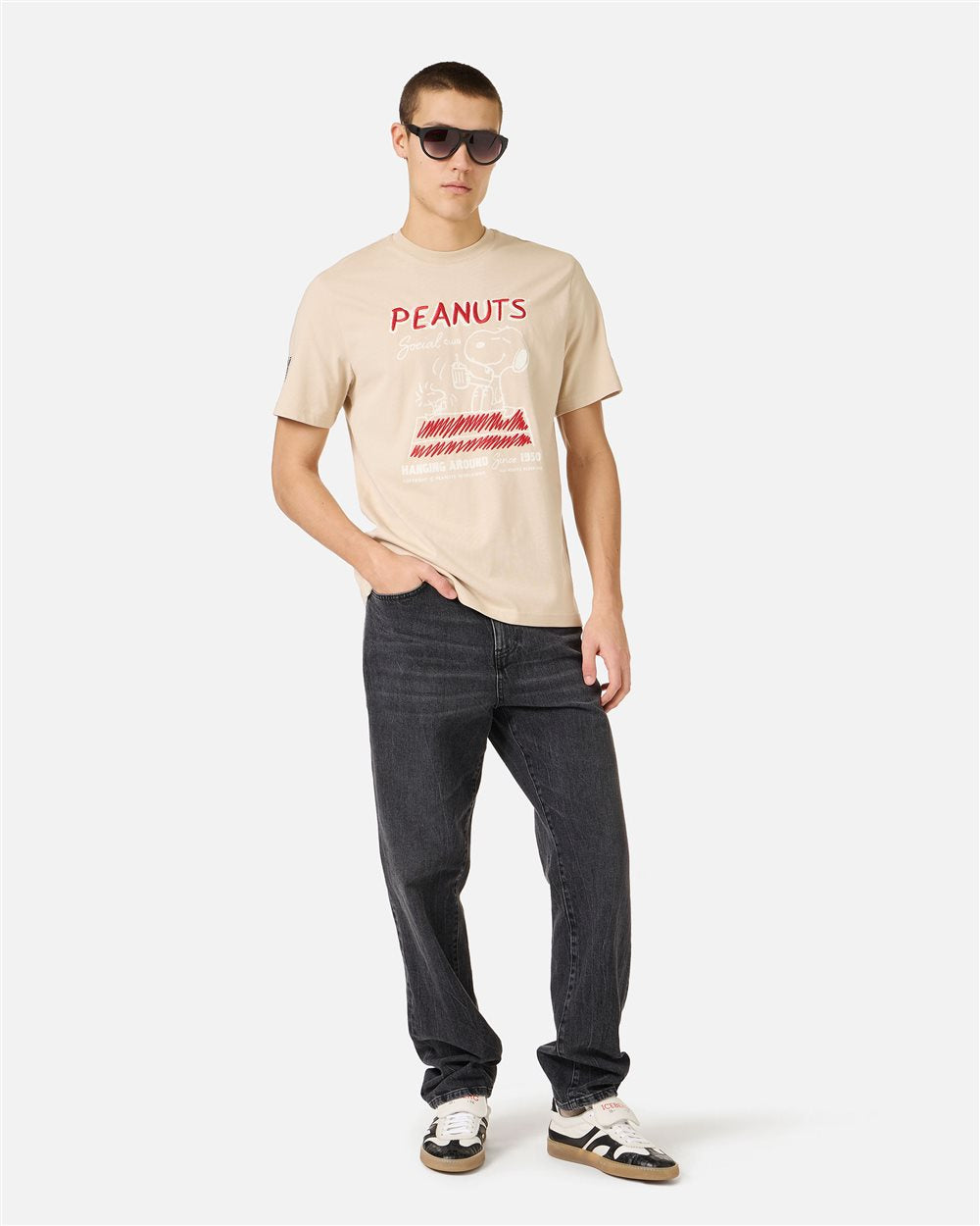 Iceberg Regular fit beige cotton jersey T-shirt with Snoopy design