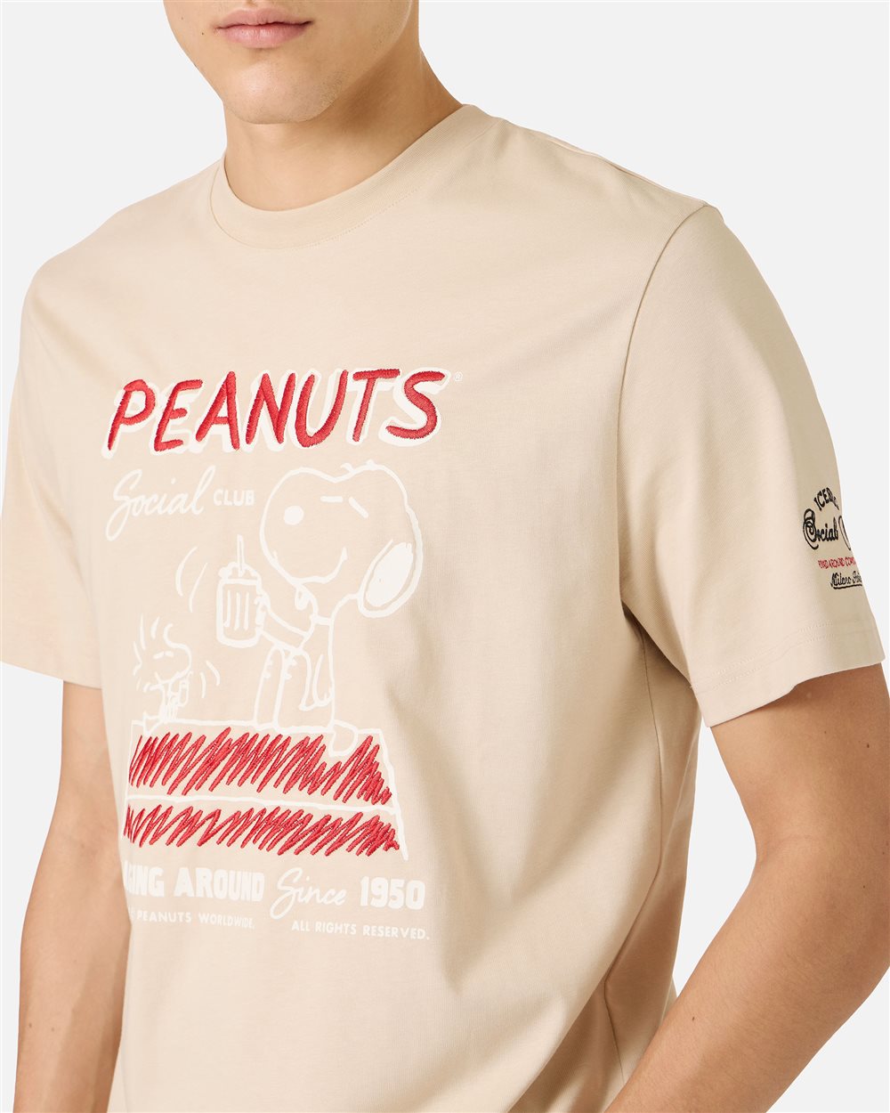 Iceberg Regular fit beige cotton jersey T-shirt with Snoopy design