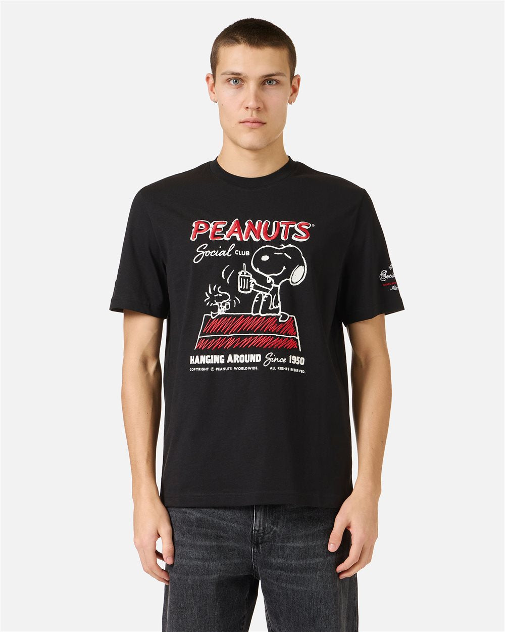 Iceberg Regular fit black cotton jersey T-shirt with Snoopy design