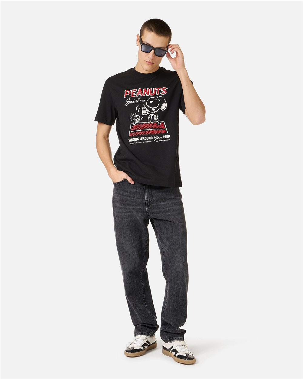 Iceberg Regular fit black cotton jersey T-shirt with Snoopy design
