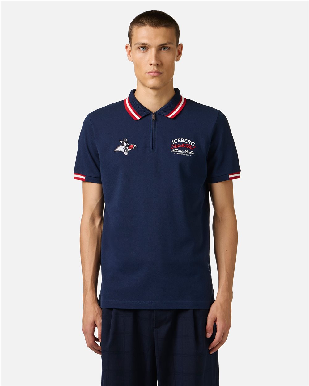 Iceberg Regular fit blue short-sleeved polo shirt in cotton piquet with Sylvester