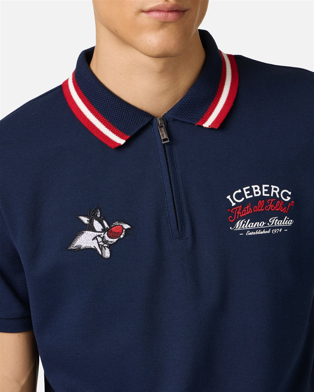 Iceberg Regular fit blue short-sleeved polo shirt in cotton piquet with Sylvester