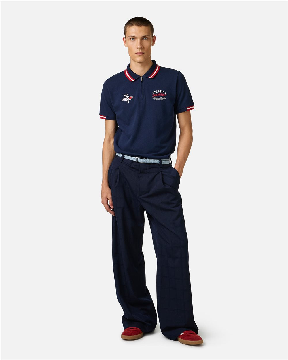 Iceberg Regular fit blue short-sleeved polo shirt in cotton piquet with Sylvester