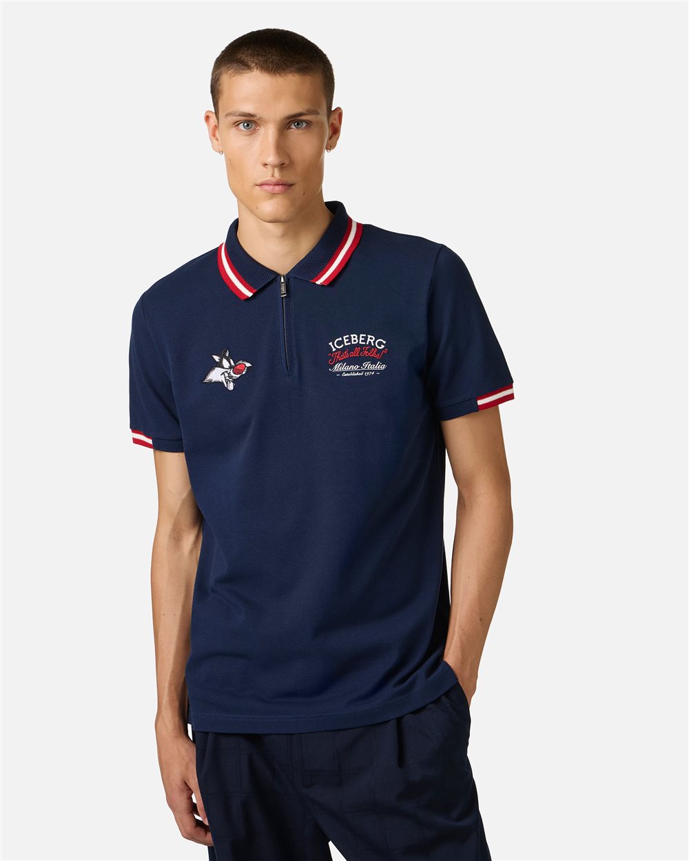 Iceberg Regular fit blue short-sleeved polo shirt in cotton piquet with Sylvester