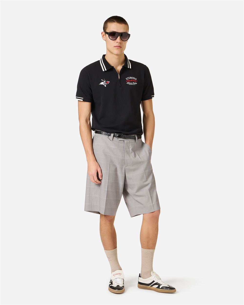Iceberg Regular fit black short-sleeved polo shirt in cotton piquet with Sylvester
