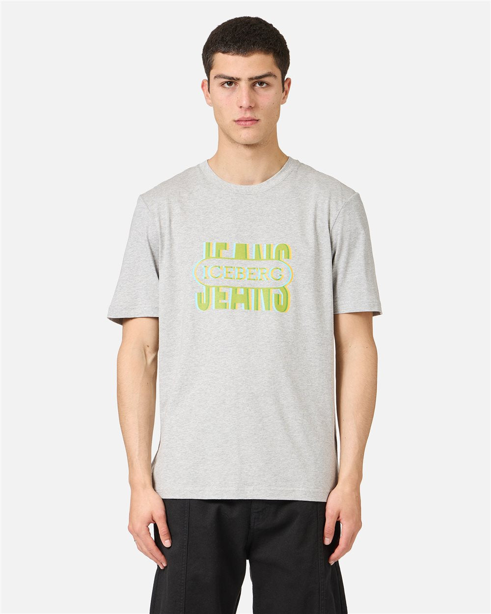Iceberg Light gray melange, regular fit cotton jersey T-shirt