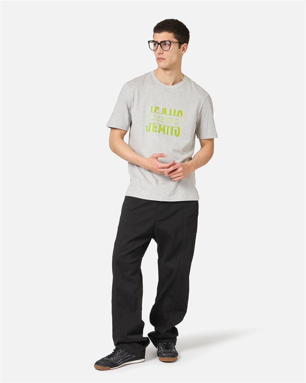 Iceberg Light gray melange, regular fit cotton jersey T-shirt
