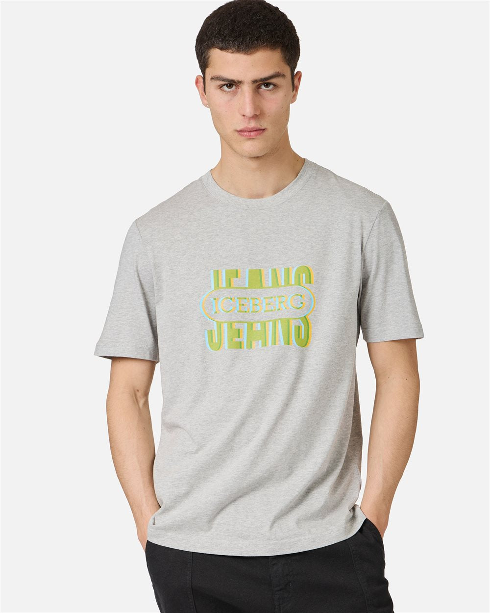 Iceberg Light gray melange, regular fit cotton jersey T-shirt