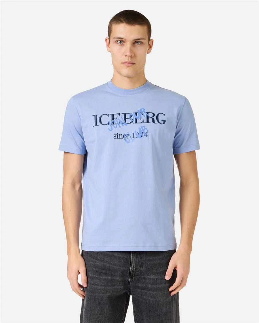 Iceberg Slim fit powder blue cotton jersey T-shirt with logo print