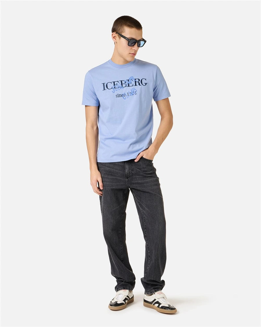 Iceberg Slim fit powder blue cotton jersey T-shirt with logo print