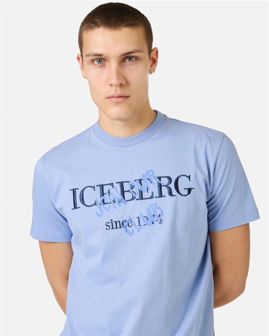 Iceberg Slim fit powder blue cotton jersey T-shirt with logo print