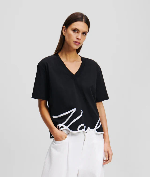 Karl Lagerfeld Women's Signature v-neck T-shirt
