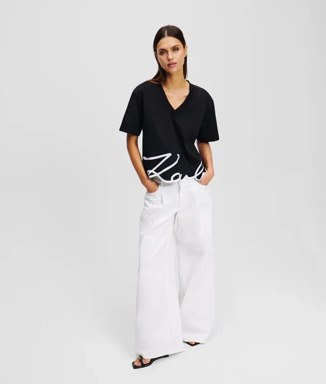 Karl Lagerfeld Women's Signature v-neck T-shirt