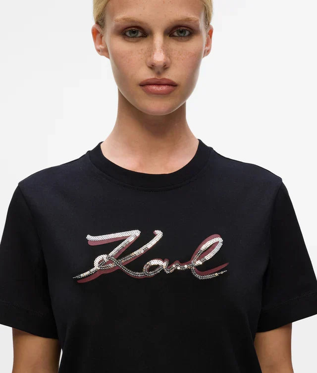 Karl Lagerfeld Women's Sequin Signature T-shirt