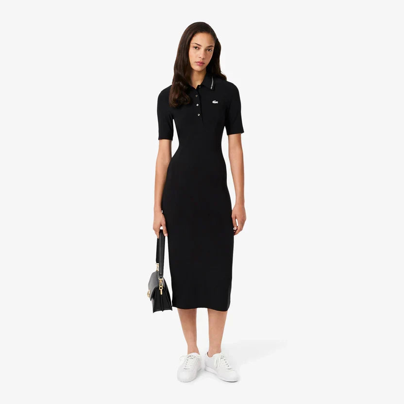 Lacoste Women's Slim fit diamanté crocodile polo collar dress