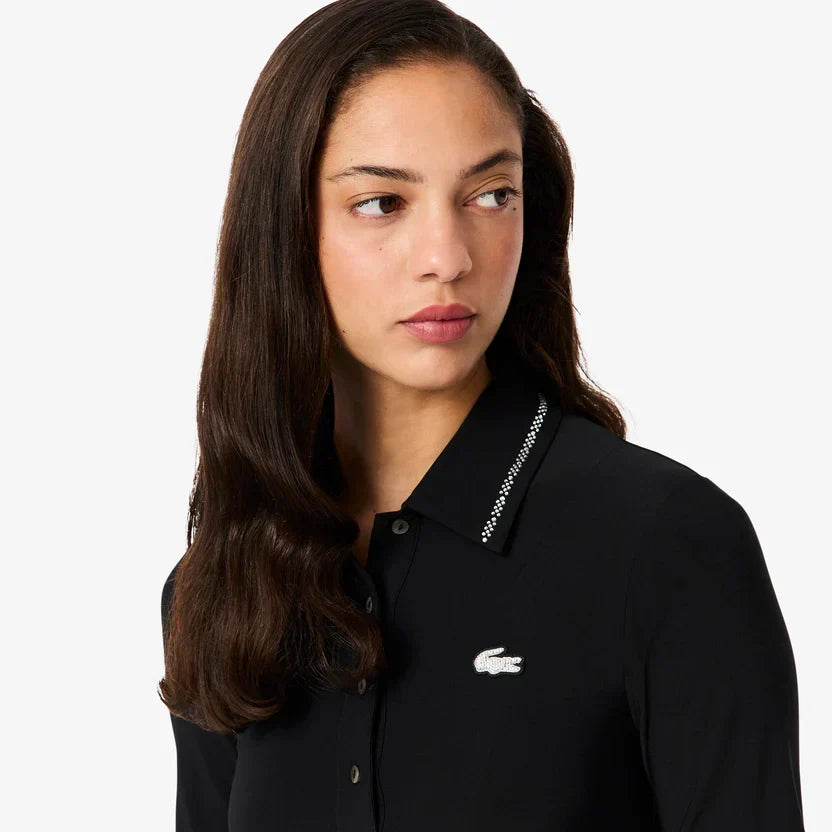 Lacoste Women's Slim fit diamanté crocodile polo collar dress