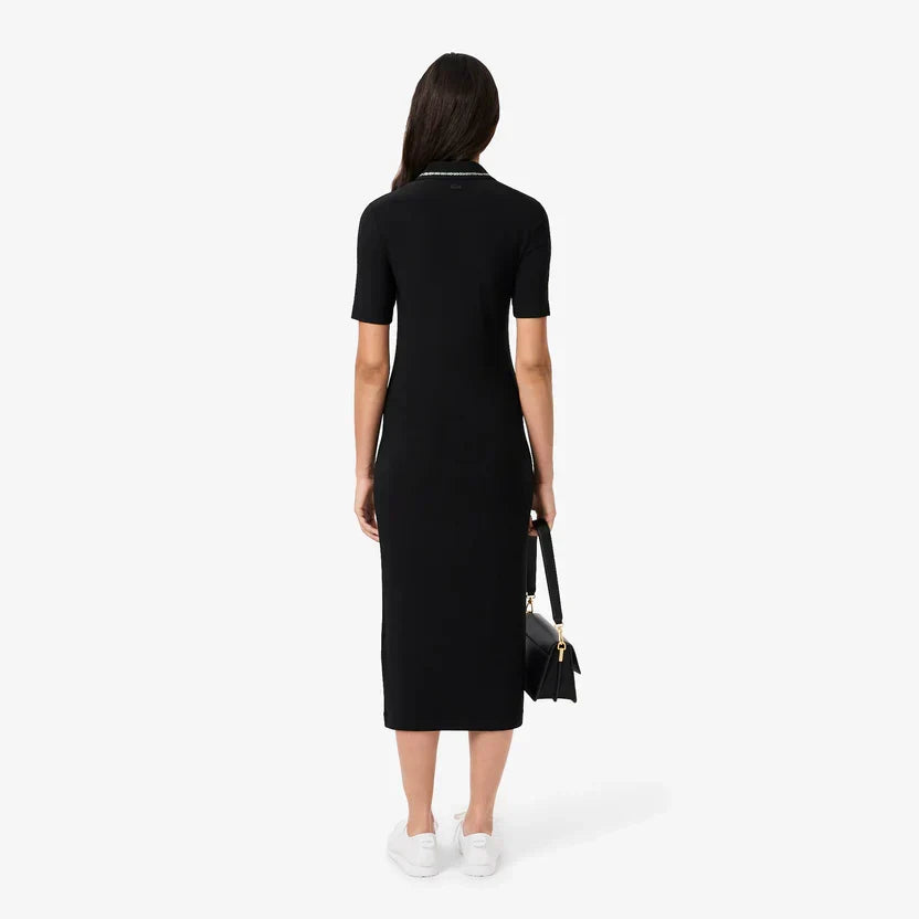 Lacoste Women's Slim fit diamanté crocodile polo collar dress