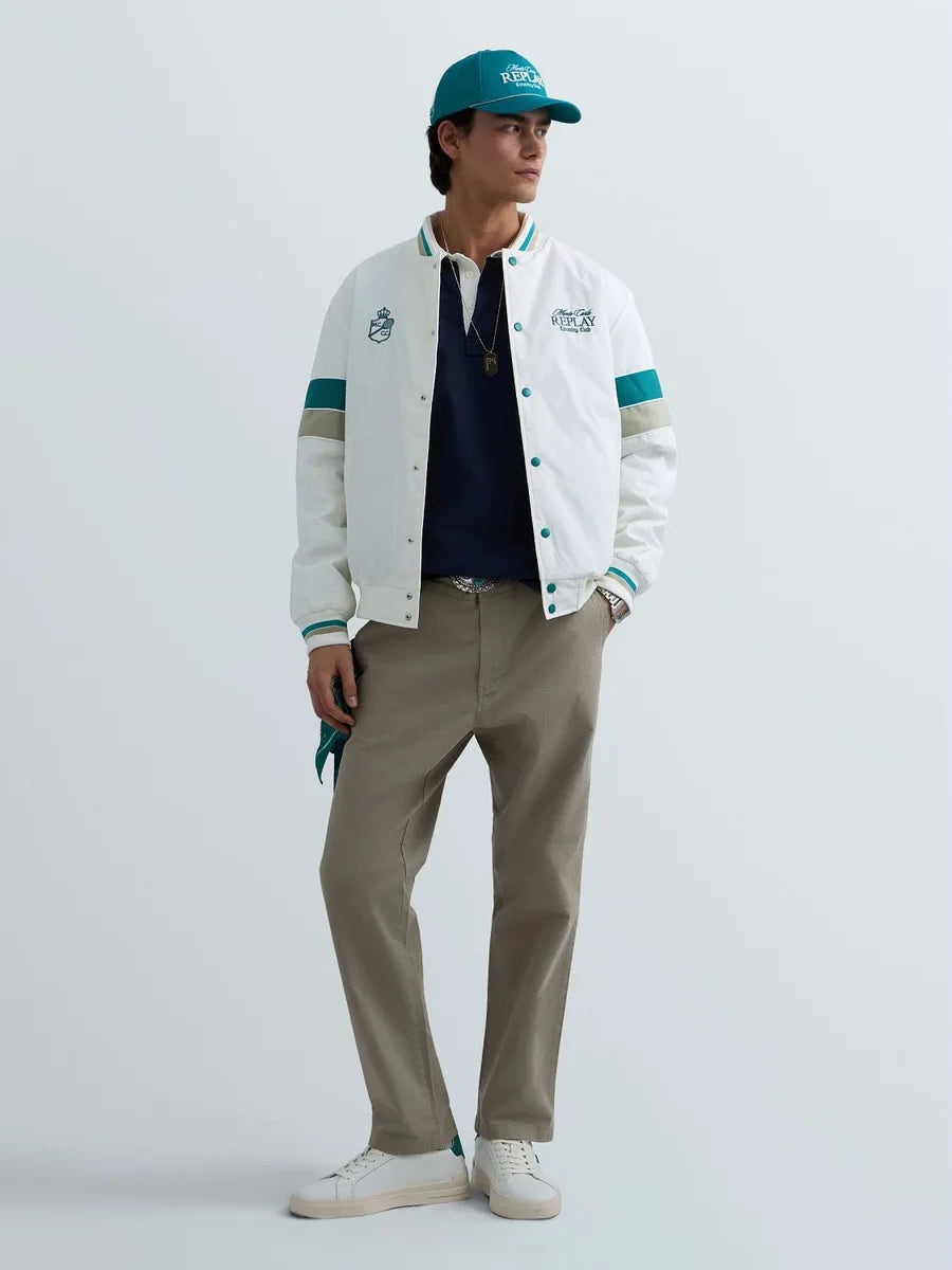 REPLAY MEN'S MONTE CARLO COUNTRY CLUB COLLECTION BOMBER JACKET WITH CONTRASTING BANDS