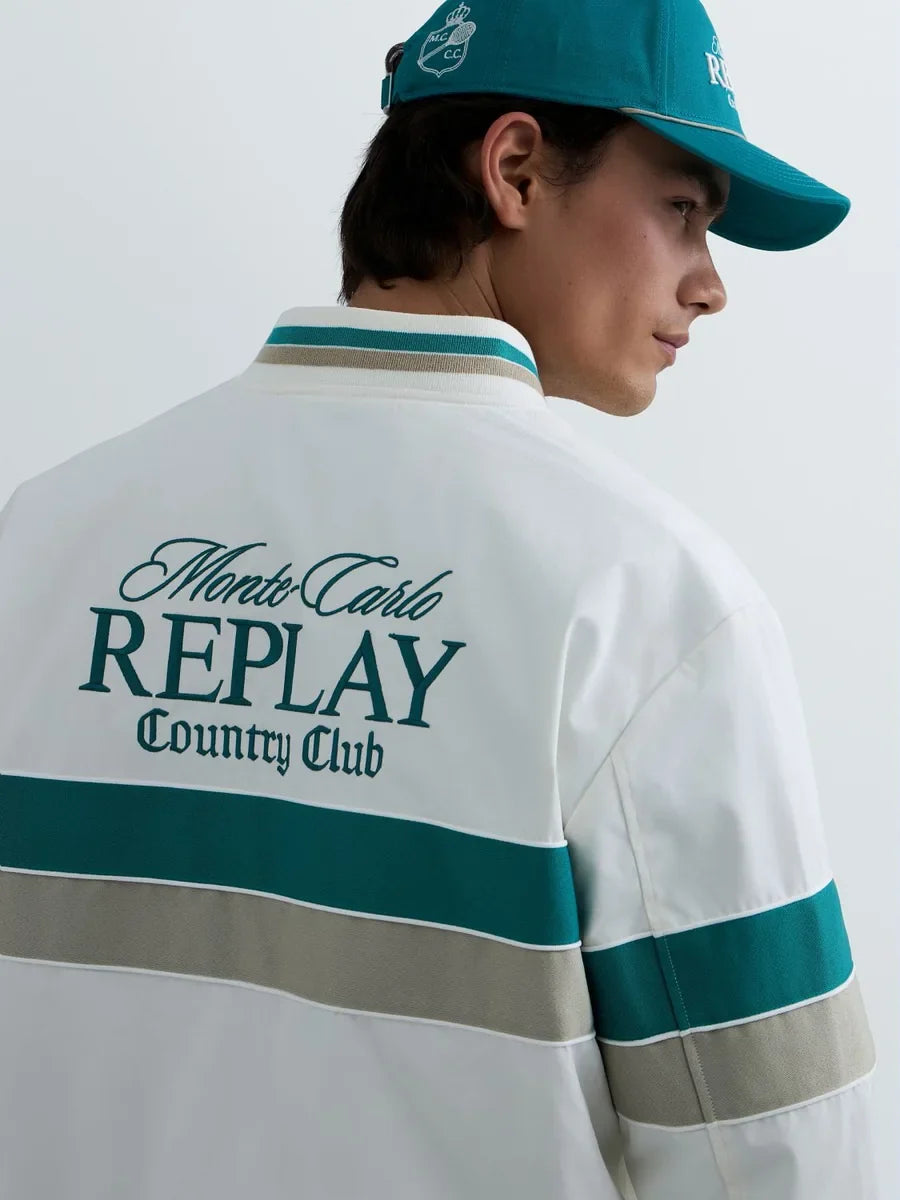 REPLAY MEN'S MONTE CARLO COUNTRY CLUB COLLECTION BOMBER JACKET WITH CONTRASTING BANDS