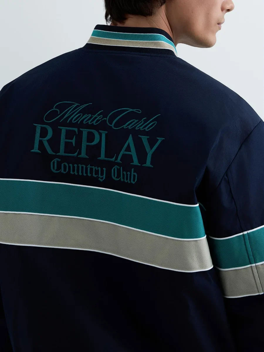 REPLAY MEN'S MONTE CARLO COUNTRY CLUB COLLECTION BOMBER JACKET WITH CONTRASTING BANDS