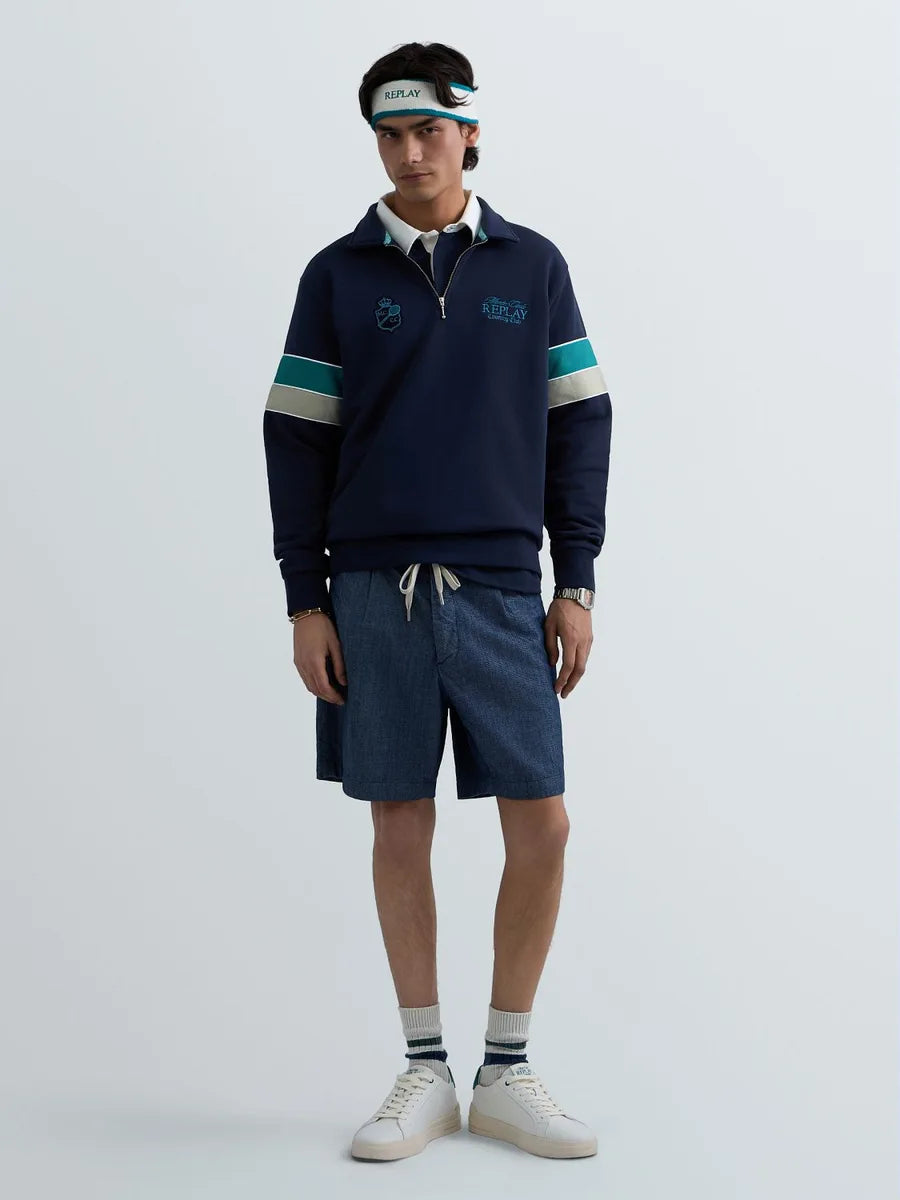 REPLAY MEN'S MONTE CARLO COUNTRY CLUB COLLECTION SWEATSHIRT WITH CONTRASTING BANDS