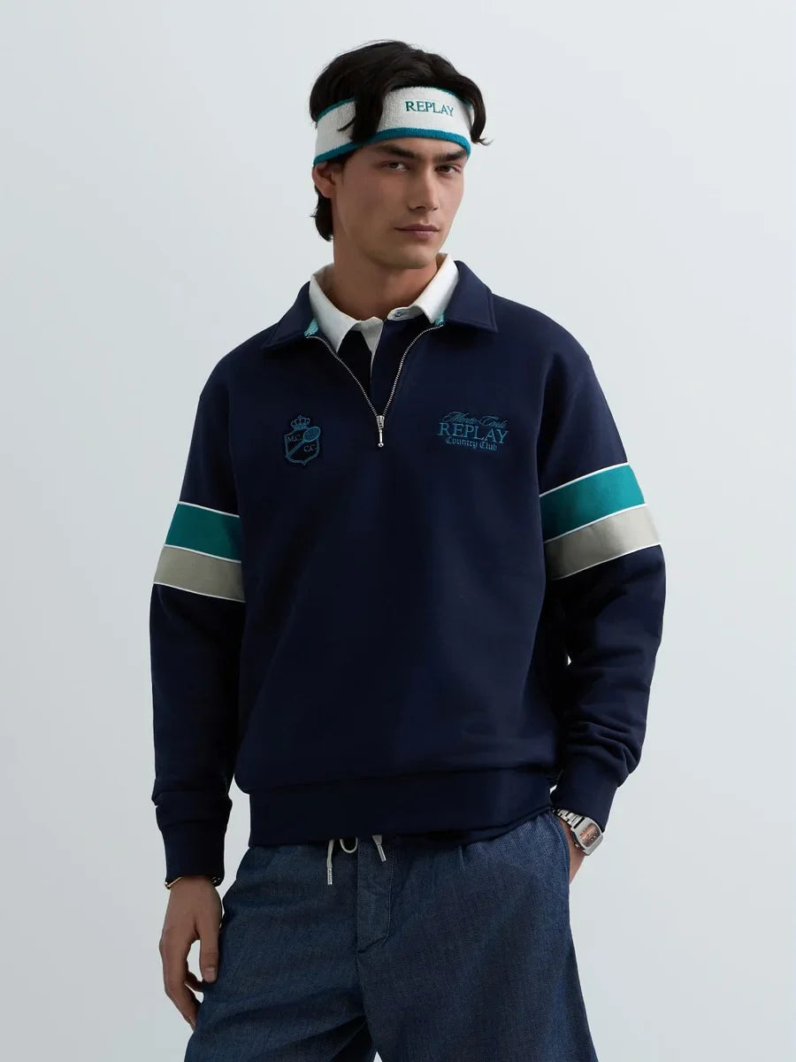 REPLAY MEN'S MONTE CARLO COUNTRY CLUB COLLECTION SWEATSHIRT WITH CONTRASTING BANDS