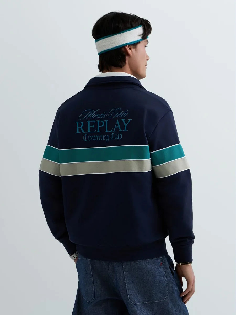 REPLAY MEN'S MONTE CARLO COUNTRY CLUB COLLECTION SWEATSHIRT WITH CONTRASTING BANDS