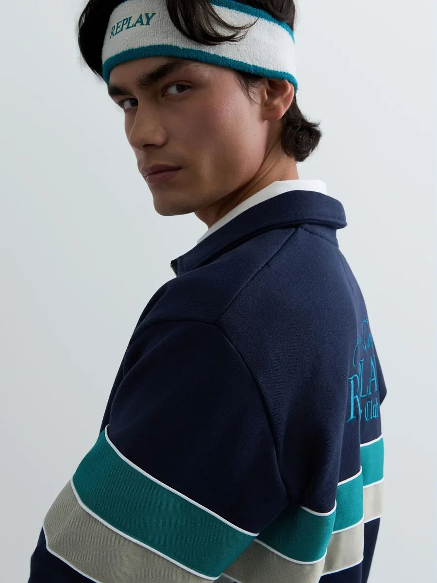 REPLAY MEN'S MONTE CARLO COUNTRY CLUB COLLECTION SWEATSHIRT WITH CONTRASTING BANDS