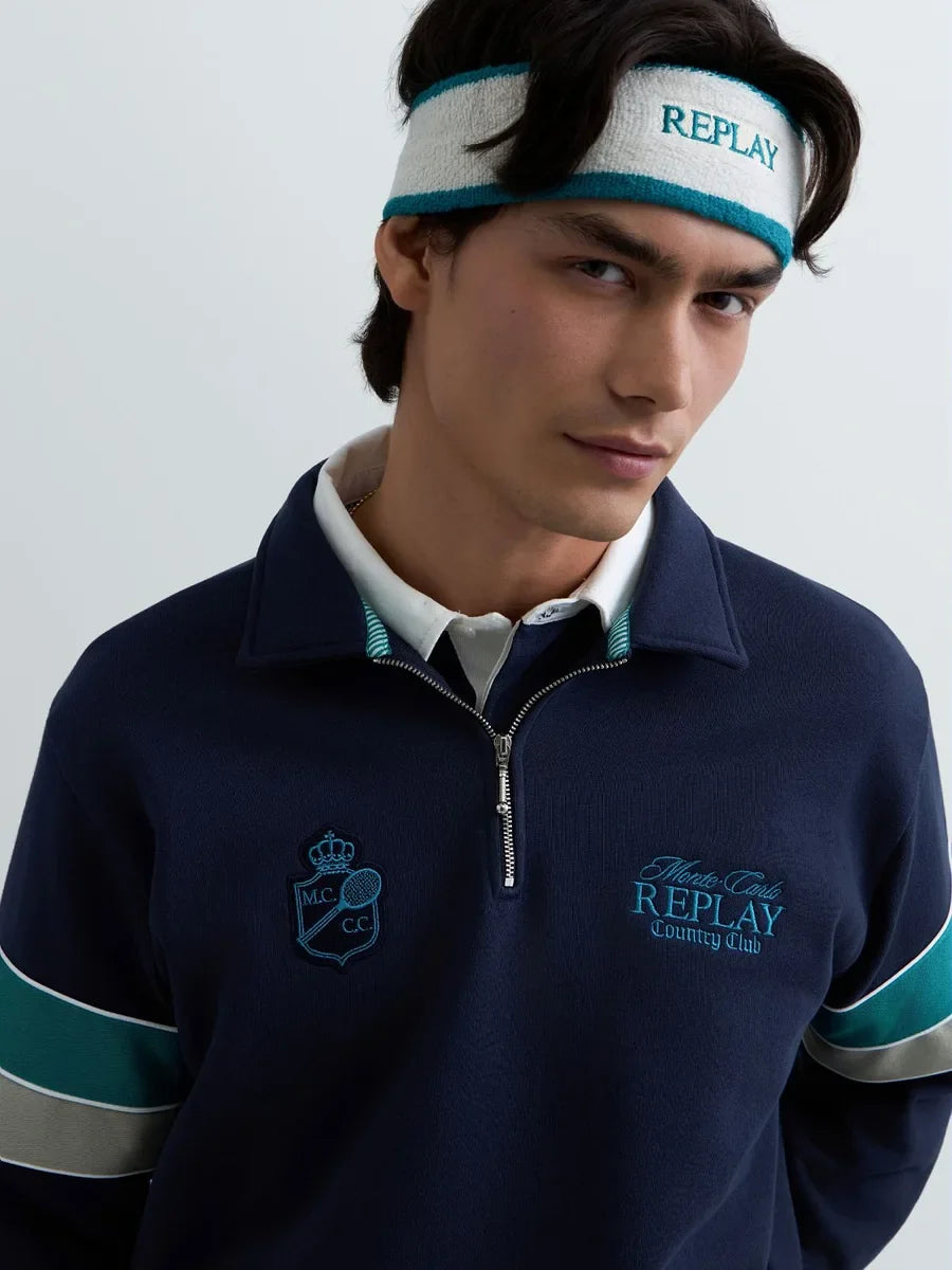 REPLAY MEN'S MONTE CARLO COUNTRY CLUB COLLECTION SWEATSHIRT WITH CONTRASTING BANDS