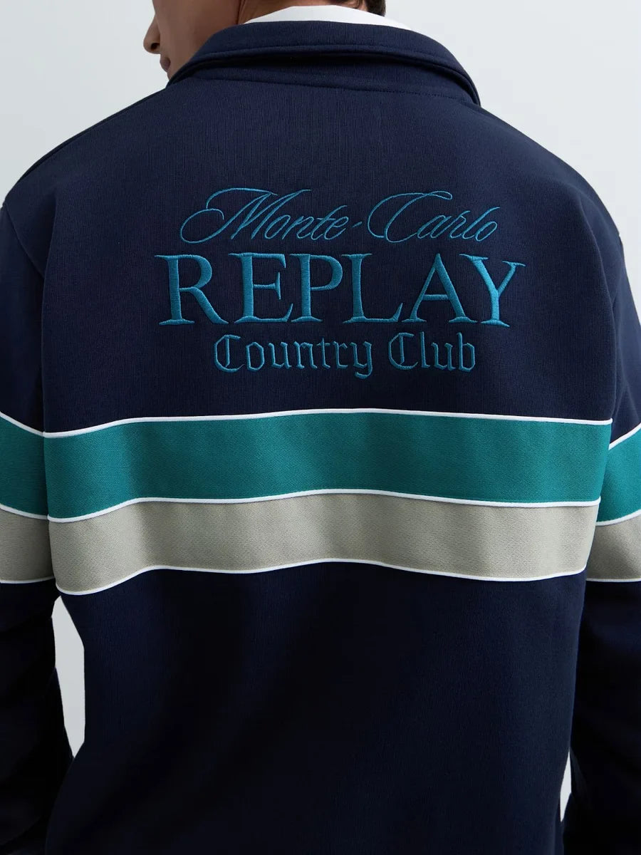 REPLAY MEN'S MONTE CARLO COUNTRY CLUB COLLECTION SWEATSHIRT WITH CONTRASTING BANDS