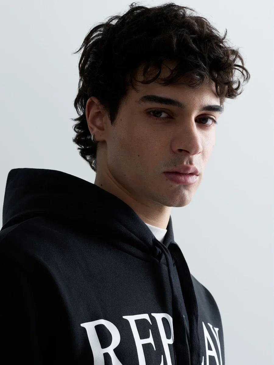 REPLAY MEN'S HOODIE WITH LETTERING
