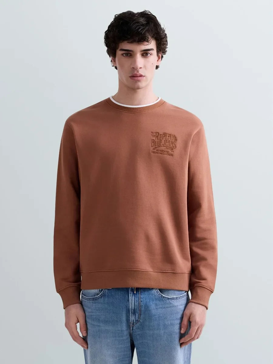 REPLAY MEN'S TERRY COTTON SWEATSHIRT WITH EMBROIDERY