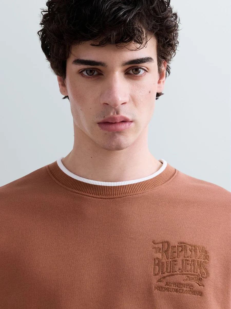 REPLAY MEN'S TERRY COTTON SWEATSHIRT WITH EMBROIDERY