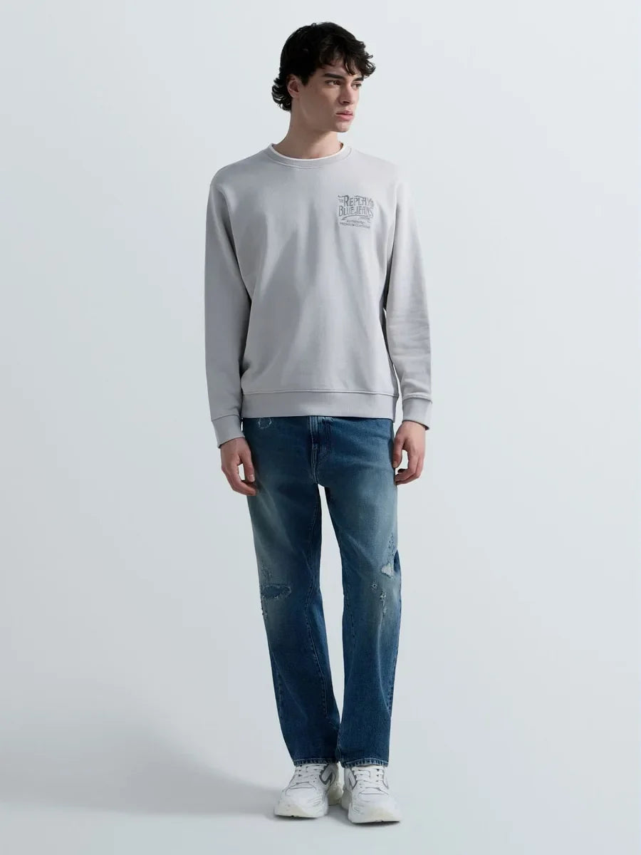 REPLAY MEN'S TERRY COTTON SWEATSHIRT WITH EMBROIDERY