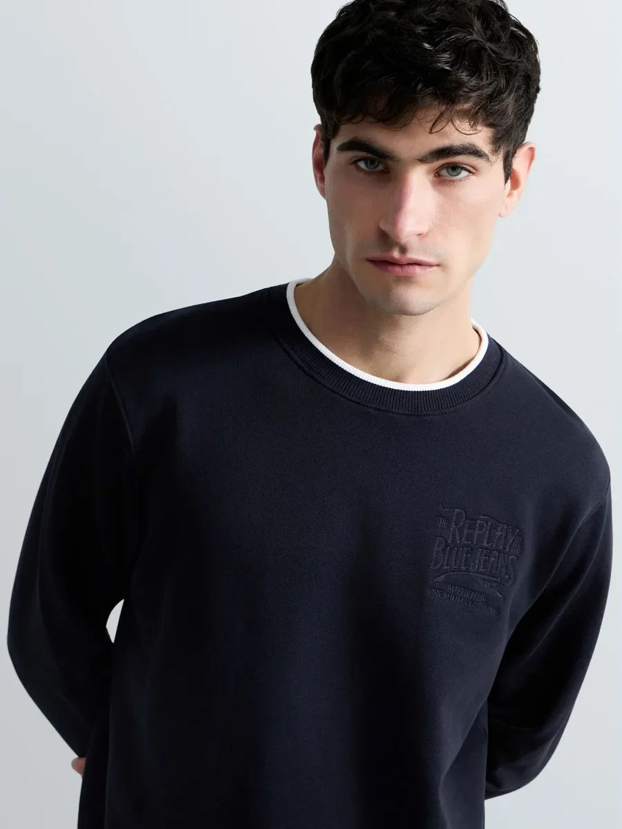 REPLAY MEN'S TERRY COTTON SWEATSHIRT WITH EMBROIDERY