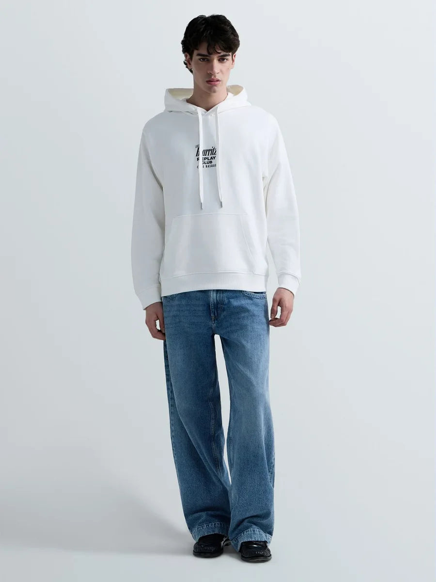 REPLAY MEN'S TERRY COTTON HOODIE WITH PRINT