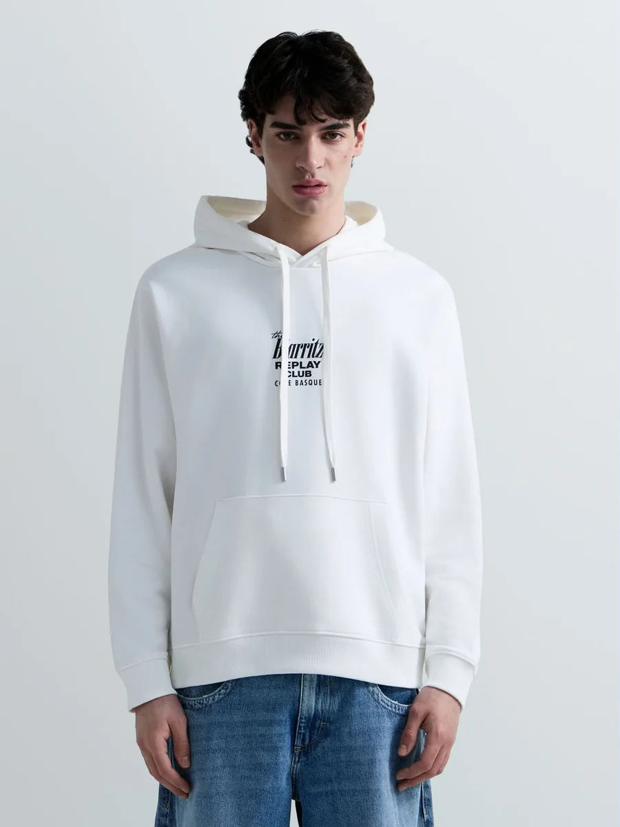 REPLAY MEN'S TERRY COTTON HOODIE WITH PRINT