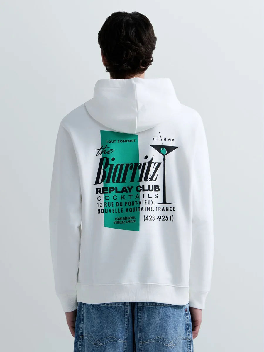 REPLAY MEN'S TERRY COTTON HOODIE WITH PRINT
