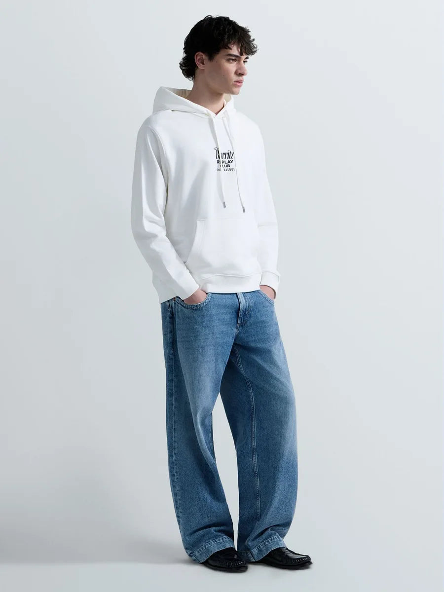 REPLAY MEN'S TERRY COTTON HOODIE WITH PRINT