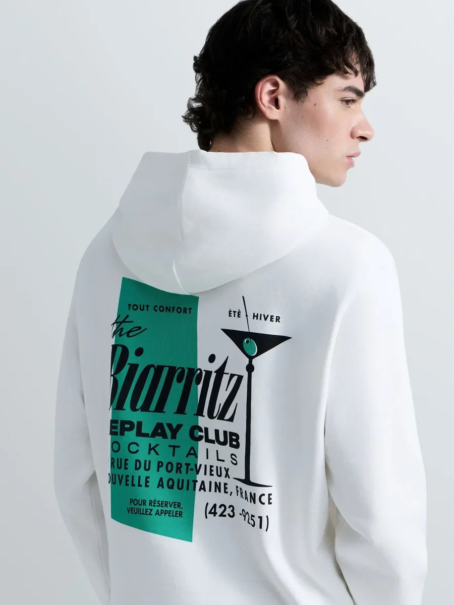 REPLAY MEN'S TERRY COTTON HOODIE WITH PRINT