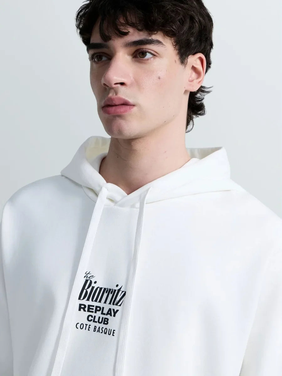 REPLAY MEN'S TERRY COTTON HOODIE WITH PRINT