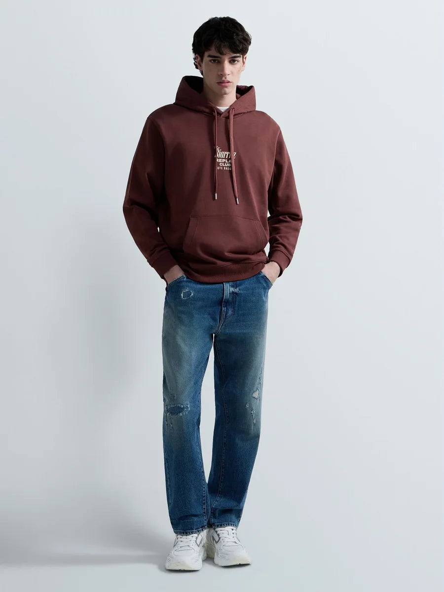 REPLAY MEN'S TERRY COTTON HOODIE WITH PRINT