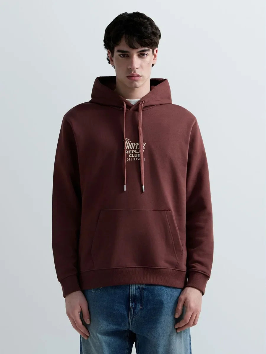 REPLAY MEN'S TERRY COTTON HOODIE WITH PRINT